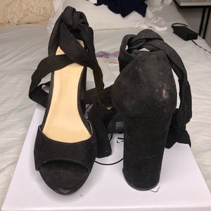Black Tie Up Suede Platform Heels